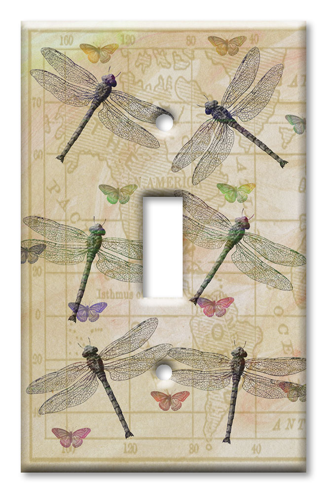 Art Plates - Decorative OVERSIZED Wall Plate - Outlet Cover - Dragonflies and Butterflies