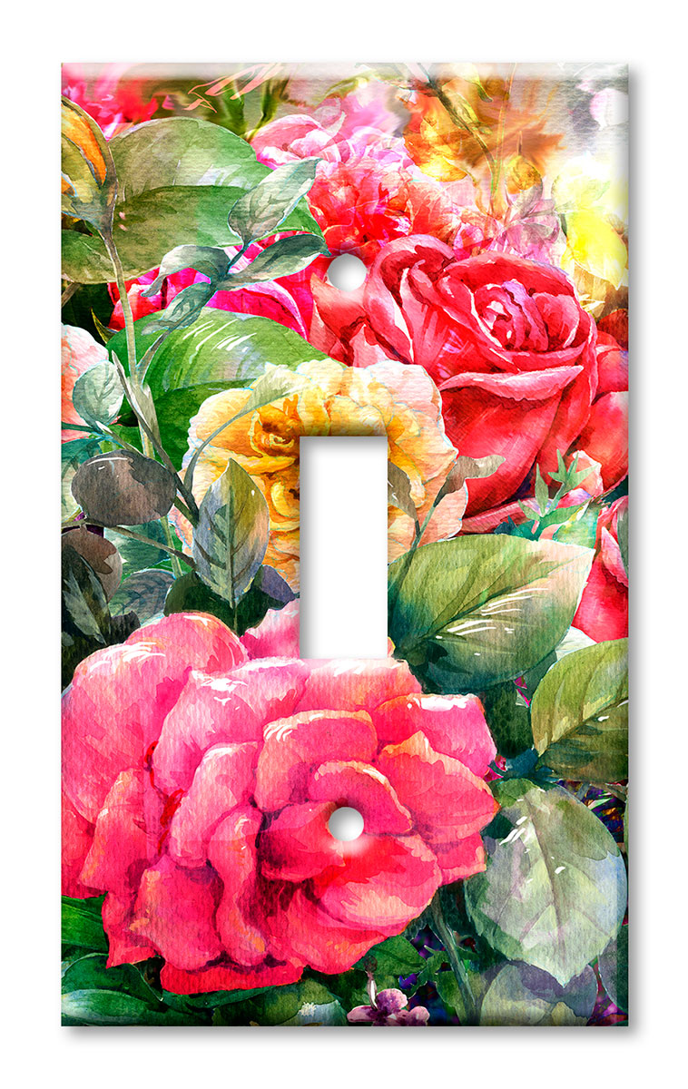 Art Plates - Decorative OVERSIZED Switch Plate - Outlet Cover - Rose Painting