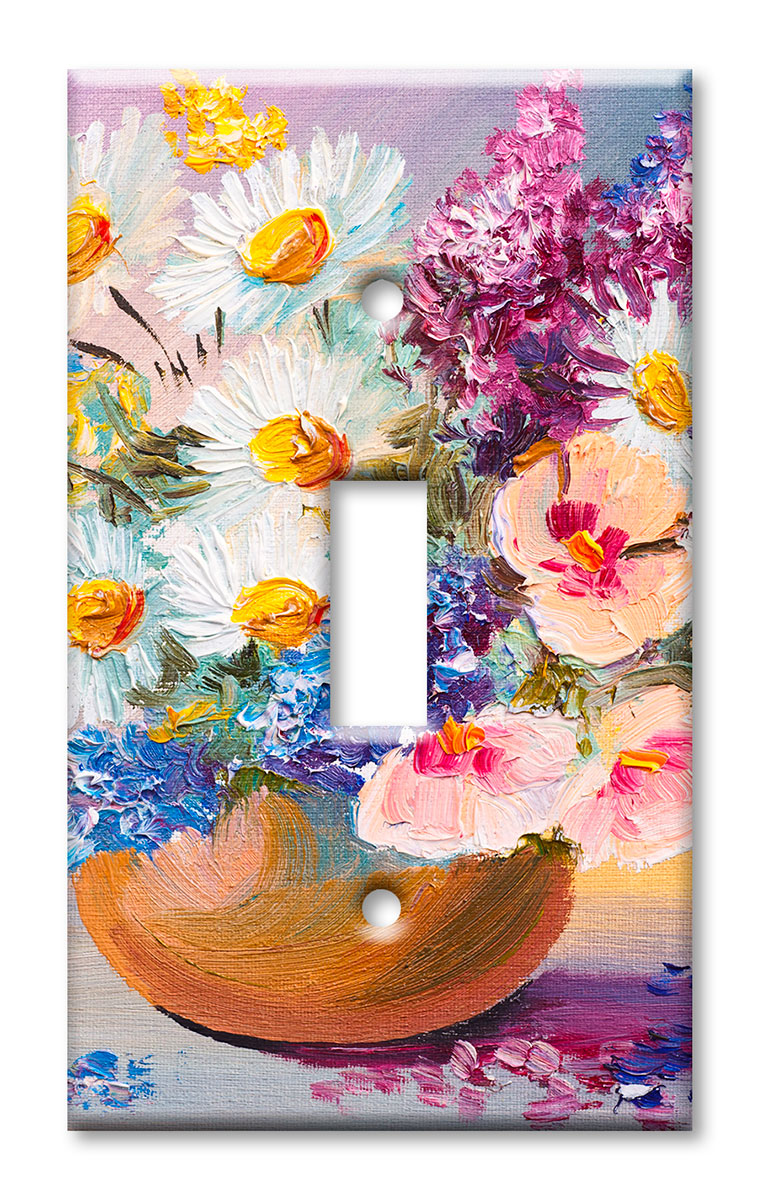 Art Plates - Decorative OVERSIZED Wall Plate - Outlet Cover - Flowers in a Vase