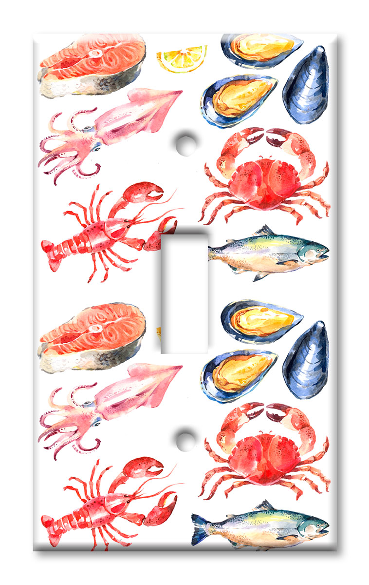 Art Plates - Decorative OVERSIZED Switch Plate - Outlet Cover - Seafood Collection