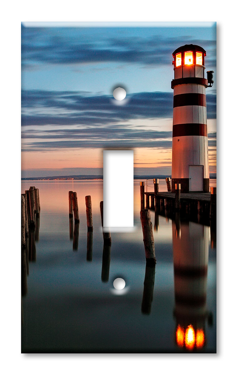 Art Plates - Decorative OVERSIZED Switch Plates & Outlet Covers - Lighthouse on a Lake