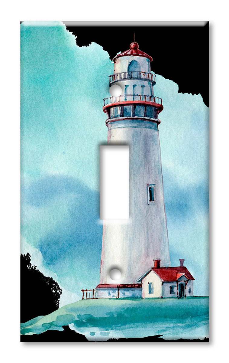 Art Plates - Decorative OVERSIZED Switch Plate - Outlet Cover - Watercolor Lighthouse