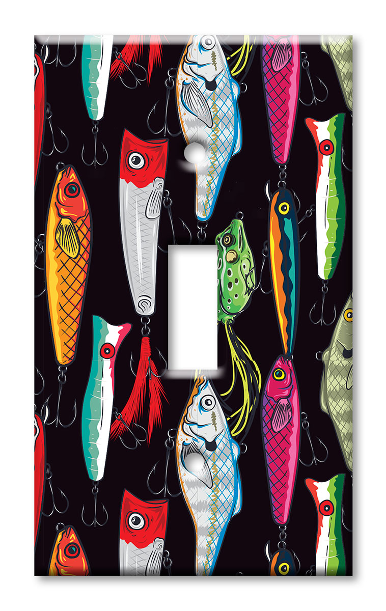 Art Plates - Decorative OVERSIZED Wall Plate - Outlet Cover - Fishing Lures