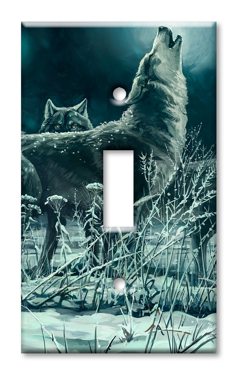 Art Plates - Decorative OVERSIZED Switch Plate - Outlet Cover - Wolf Painting