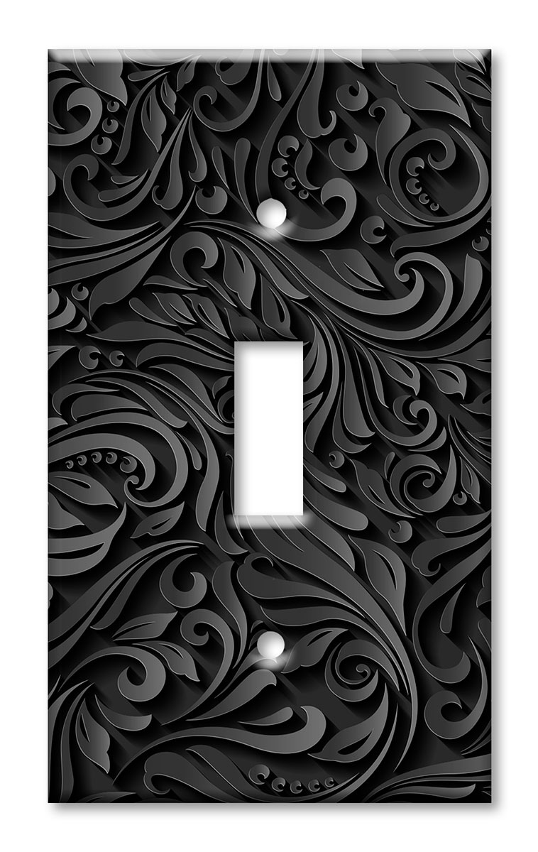 Art Plates - Decorative OVERSIZED Wall Plates & Outlet Covers - Black Floral