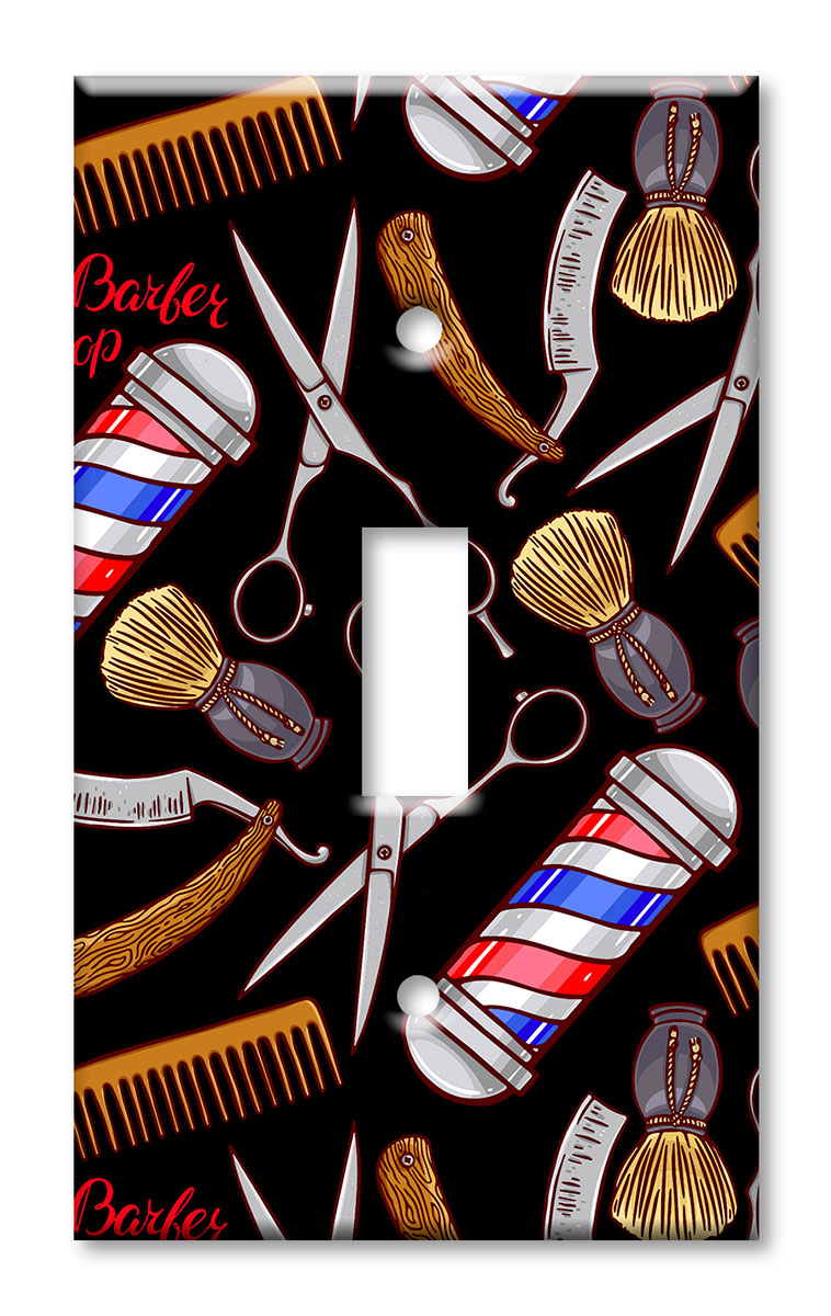 Art Plates - Decorative OVERSIZED Switch Plate - Outlet Cover - Seamless Barber Shop