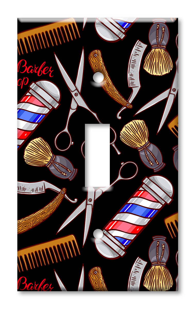 Art Plates - Decorative OVERSIZED Switch Plate - Outlet Cover - Seamless Barber Shop