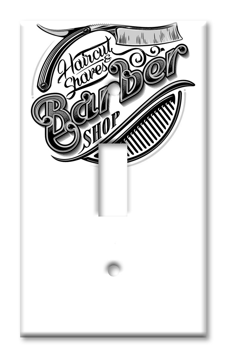 Art Plates - Decorative OVERSIZED Wall Plates & Outlet Covers - Barber Shop Black and White