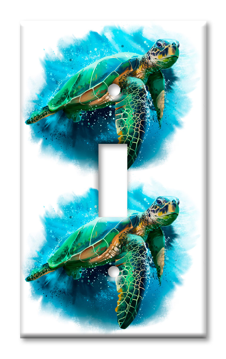 Art Plates - Decorative OVERSIZED Switch Plate - Outlet Cover - Sea Turtle Painting
