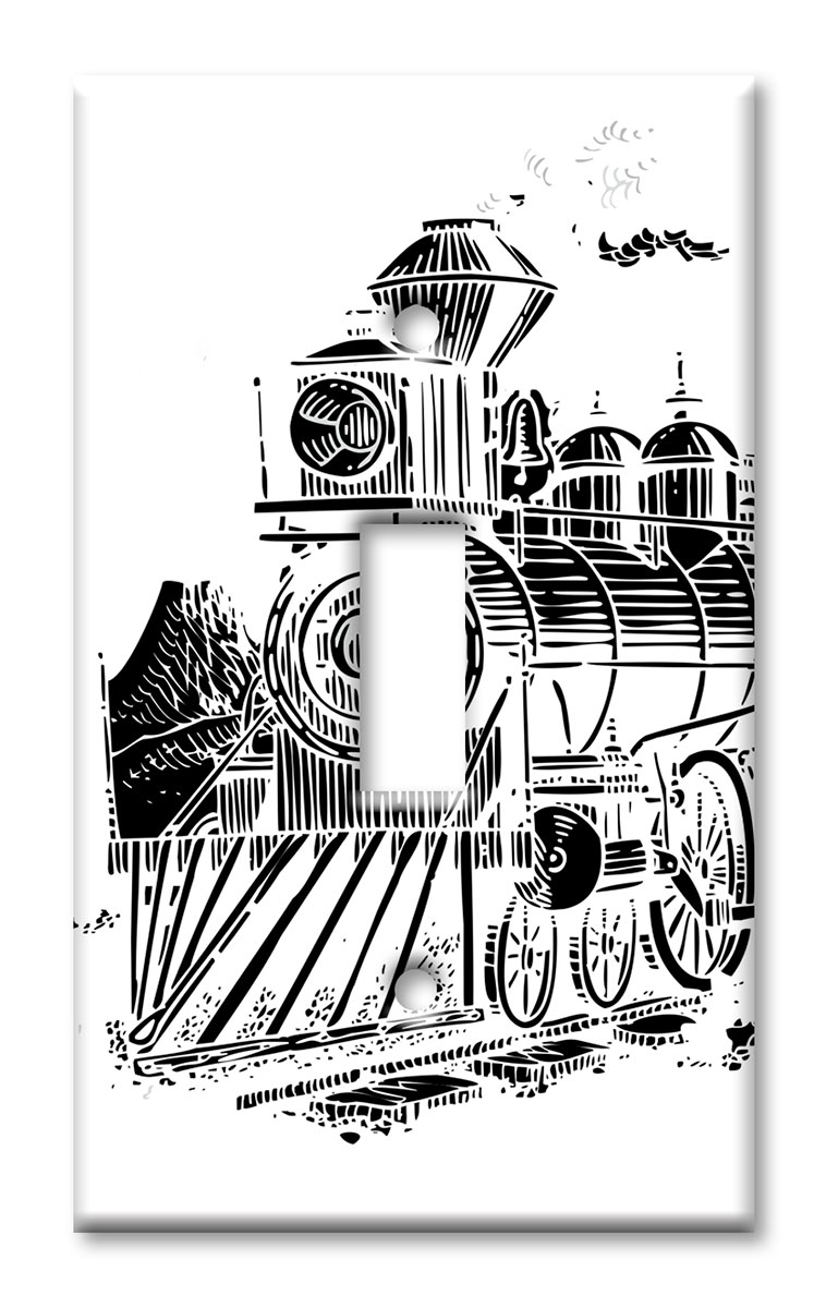 Art Plates - Decorative OVERSIZED Switch Plates & Outlet Covers - Old Steam Train Black and White