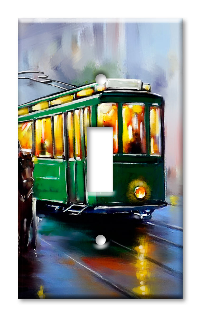 Art Plates - Decorative OVERSIZED Wall Plates & Outlet Covers - Cable Car Painting