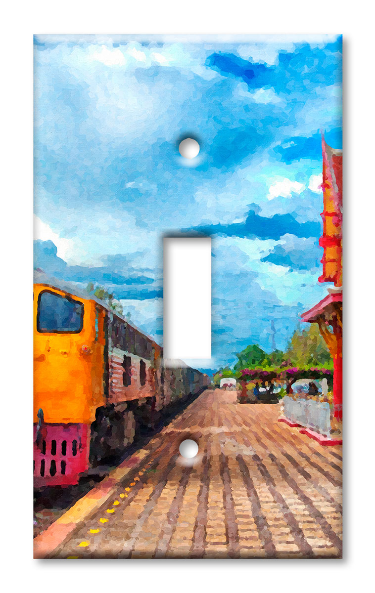 Art Plates - Decorative OVERSIZED Switch Plate - Outlet Cover - Train Painting