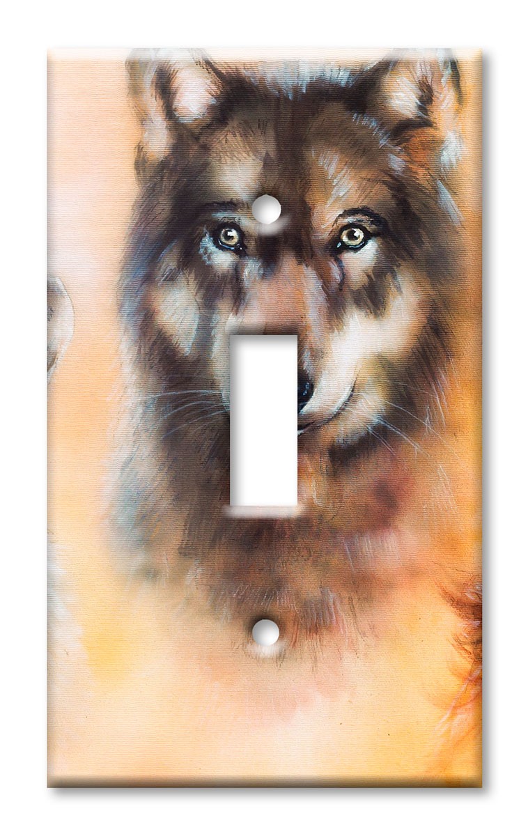 Art Plates - Decorative OVERSIZED Switch Plate - Outlet Cover - Wolves and Indian Chief