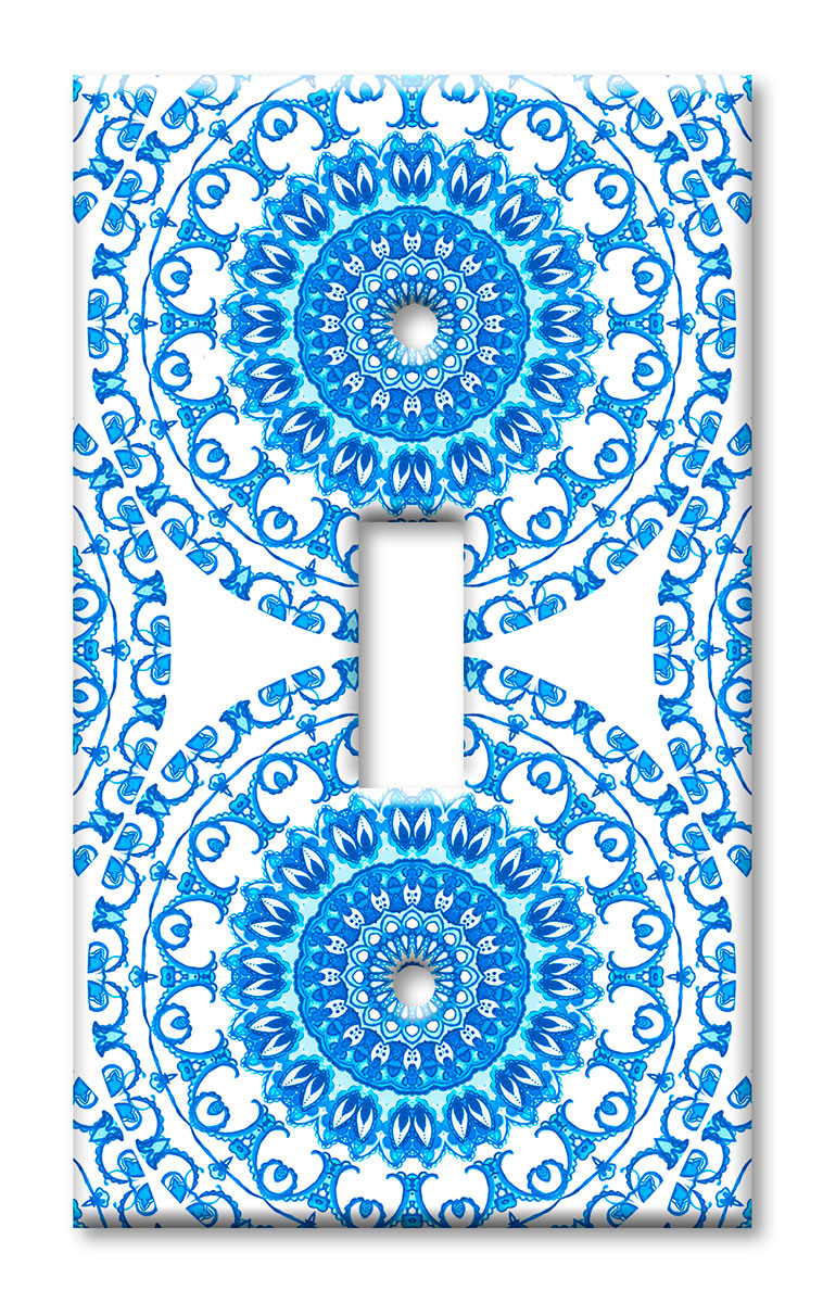 Art Plates - Decorative OVERSIZED Wall Plates & Outlet Covers - Blue Ceramic Tile