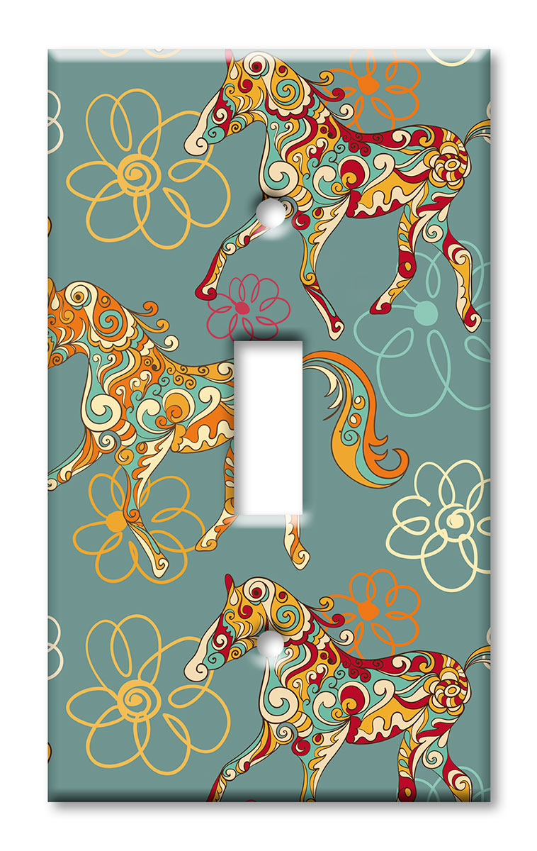 Art Plates - Decorative OVERSIZED Switch Plates & Outlet Covers - Paisley Horses