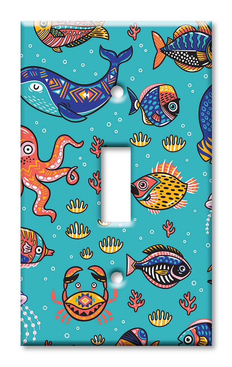 Art Plates - Decorative OVERSIZED Switch Plate - Outlet Cover - Whimsical Sea Creatures