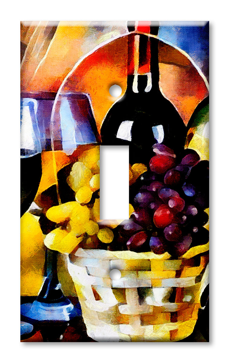 Art Plates - Decorative OVERSIZED Wall Plates & Outlet Covers - Colorful Wine Basket