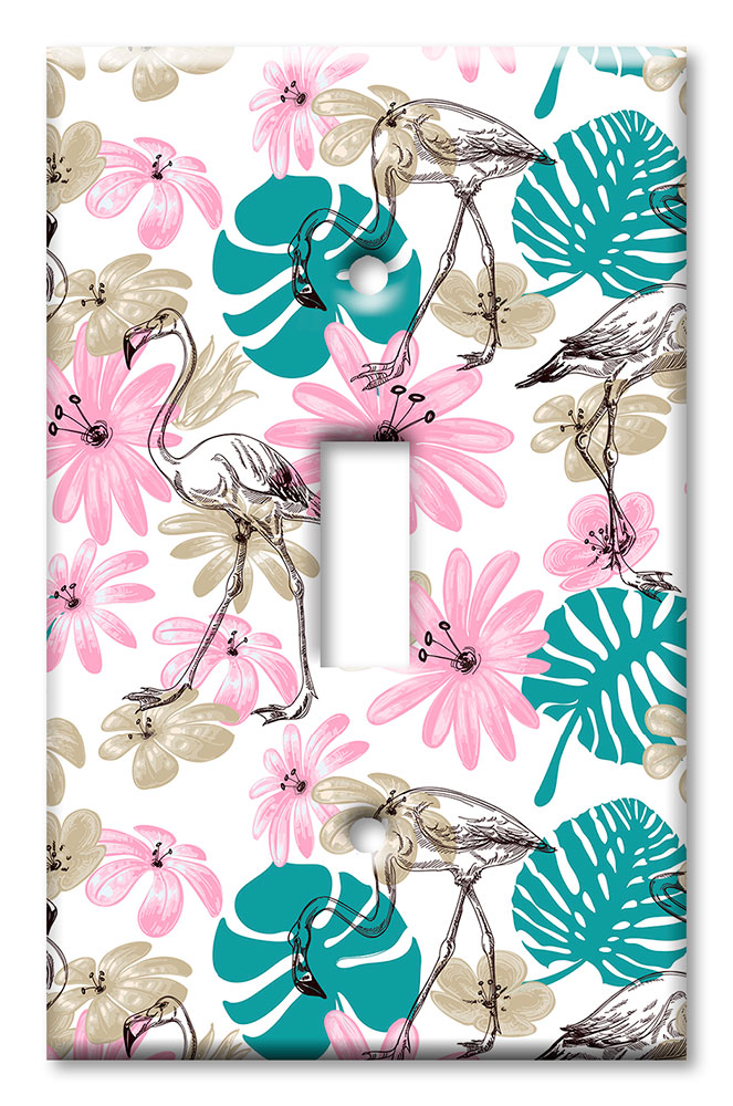 Art Plates - Decorative OVERSIZED Switch Plates & Outlet Covers - Pink and Blue Flamingo