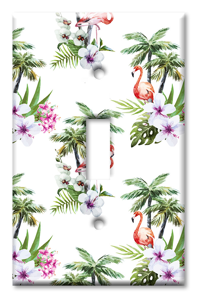 Art Plates - Decorative OVERSIZED Wall Plate - Outlet Cover - Flamingo and Palm Trees