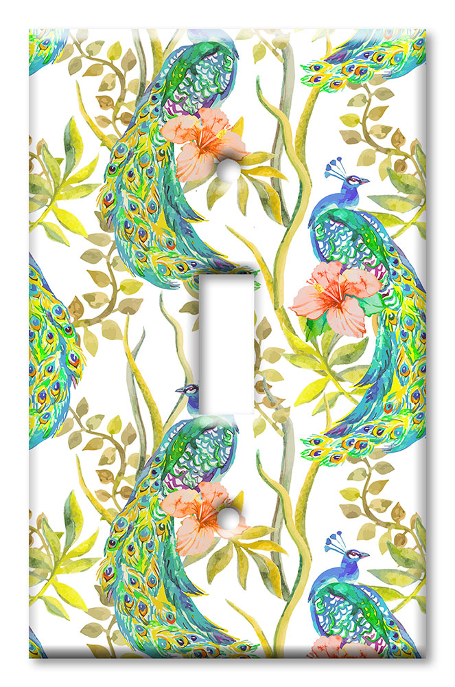 Art Plates - Decorative OVERSIZED Wall Plates & Outlet Covers - Colorful Peacocks