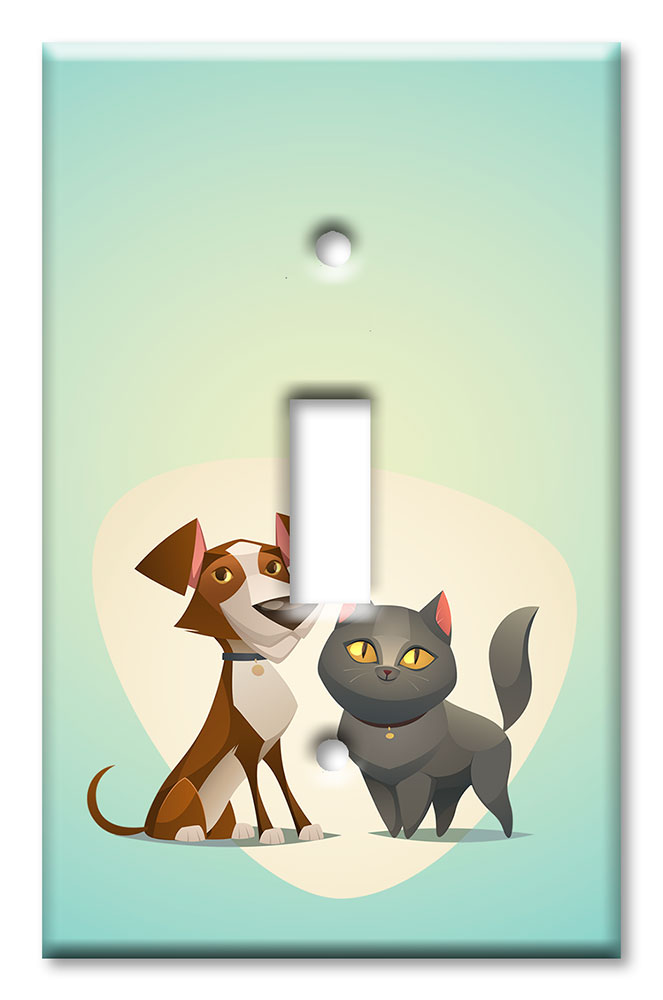 Art Plates - Decorative OVERSIZED Wall Plates & Outlet Covers - Cat and Dog Blue Background