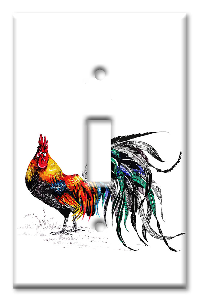 Art Plates - Decorative OVERSIZED Switch Plate - Outlet Cover - Rooster Drawing