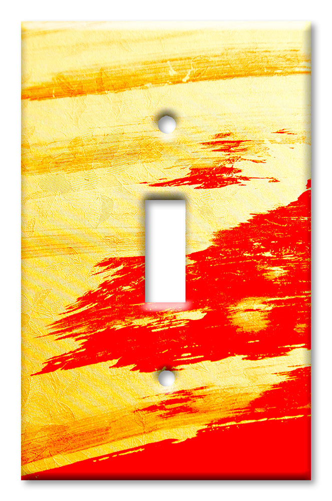 Art Plates - Decorative OVERSIZED Switch Plate - Outlet Cover - Yellow and Red Brush Strokes