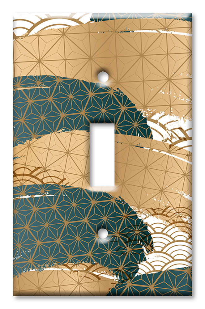 Art Plates - Decorative OVERSIZED Wall Plates & Outlet Covers - Blue and Gold Symmetrical