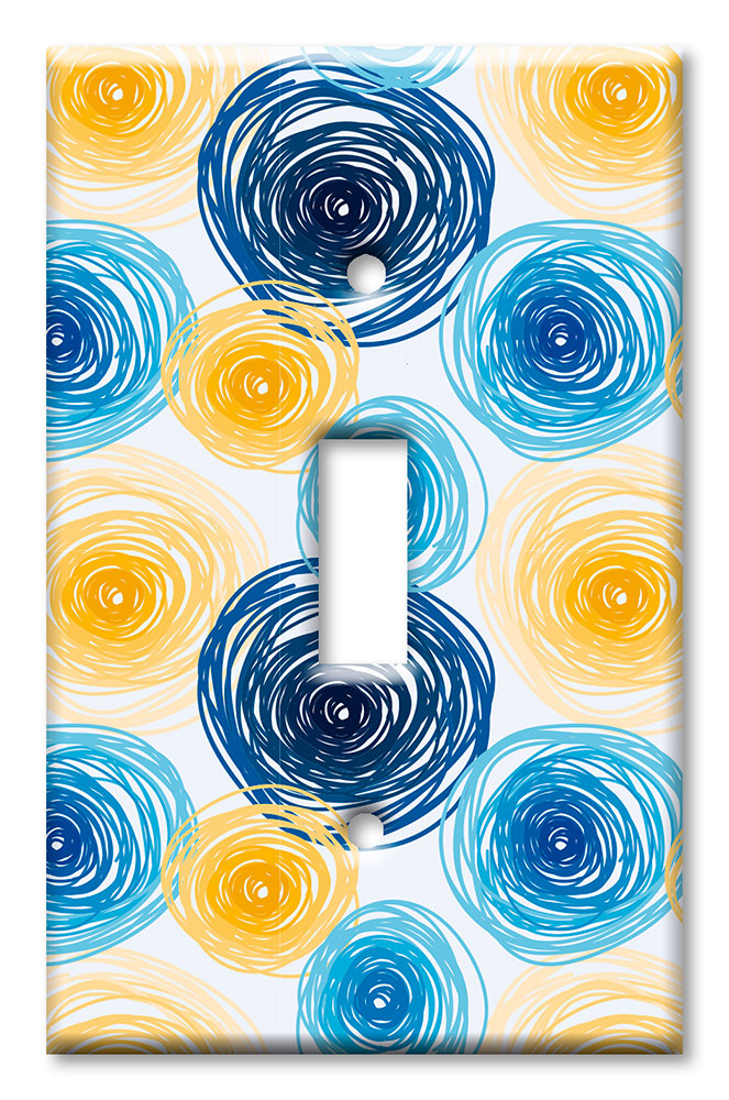 Art Plates - Decorative OVERSIZED Wall Plates & Outlet Covers - Blue and Yellow Spirals