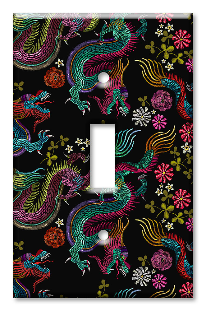 Art Plates - Decorative OVERSIZED Wall Plates & Outlet Covers - Colorful Dragon Toss