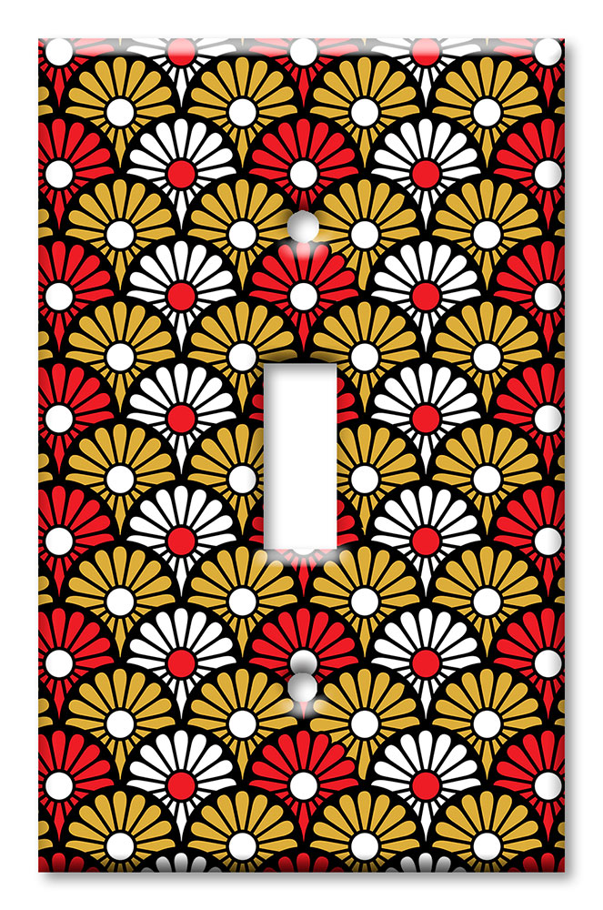 Art Plates - Decorative OVERSIZED Switch Plate - Outlet Cover - Red, White and Gold Floral