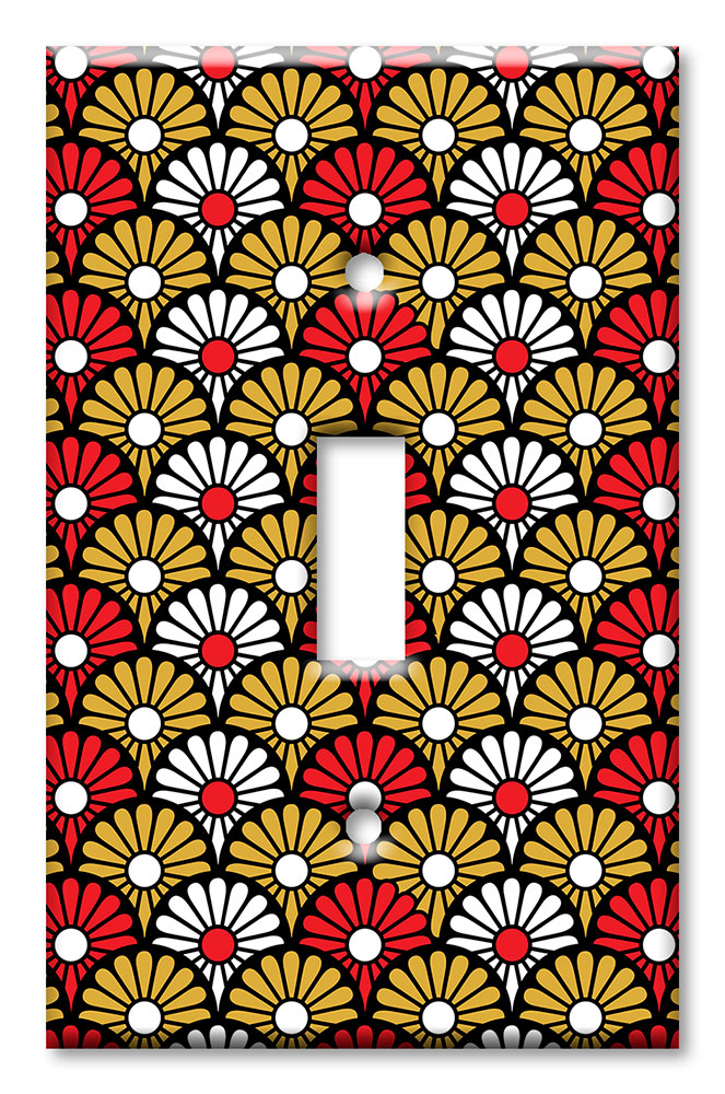 Art Plates - Decorative OVERSIZED Switch Plate - Outlet Cover - Red, White and Gold Floral
