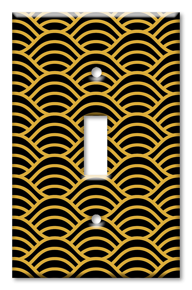 Art Plates - Decorative OVERSIZED Wall Plates & Outlet Covers - Black and Gold Waves