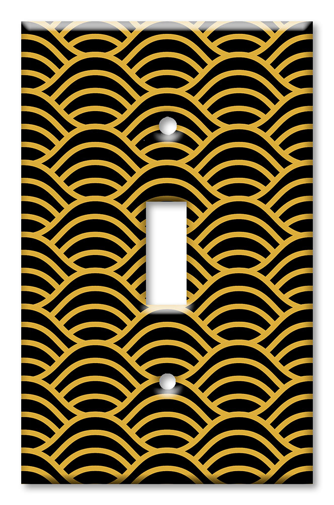 Art Plates - Decorative OVERSIZED Wall Plates & Outlet Covers - Black and Gold Waves