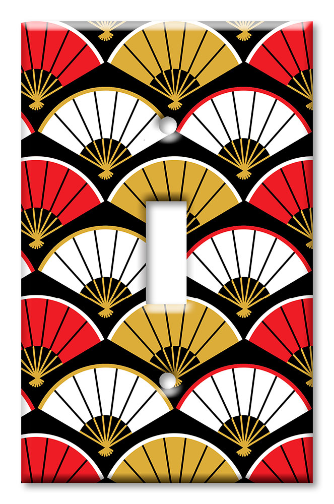Art Plates - Decorative OVERSIZED Switch Plate - Outlet Cover - Red, White and Gold Fans
