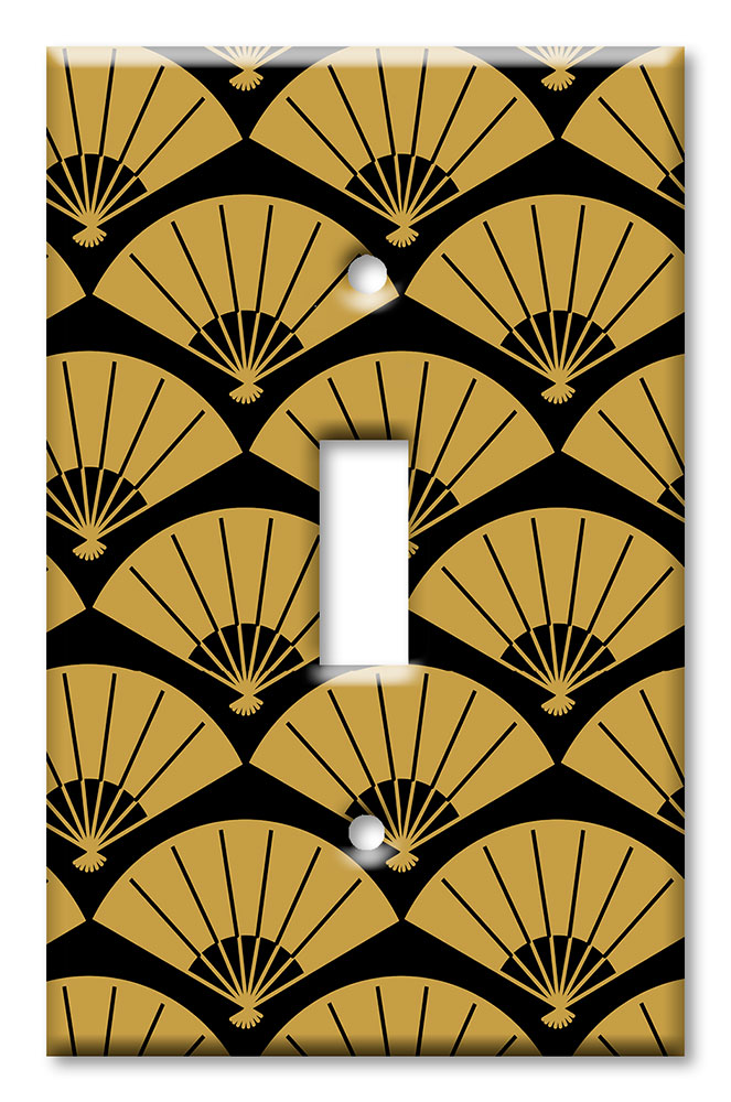 Art Plates - Decorative OVERSIZED Wall Plate - Outlet Cover - Gold Fans