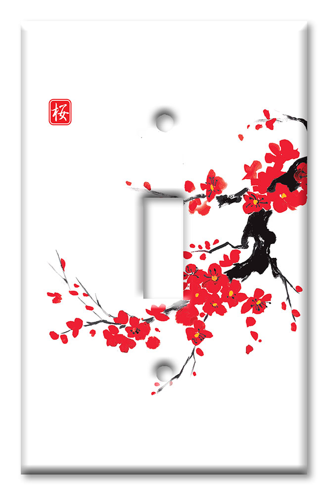 Art Plates - Decorative OVERSIZED Switch Plates & Outlet Covers - Red Blossoms