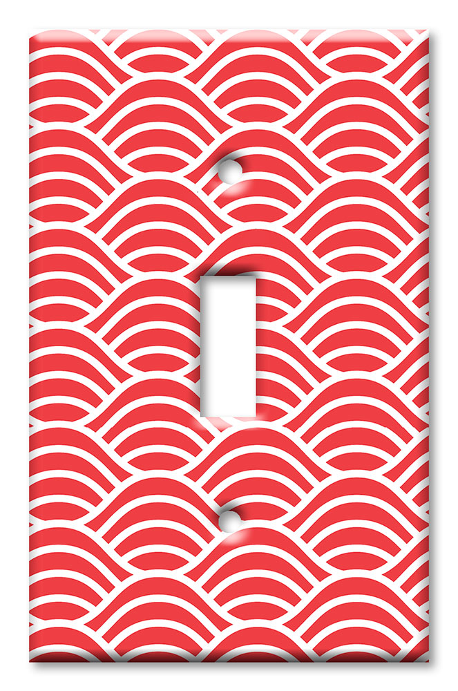 Art Plates - Decorative OVERSIZED Switch Plates & Outlet Covers - Red and White Waves