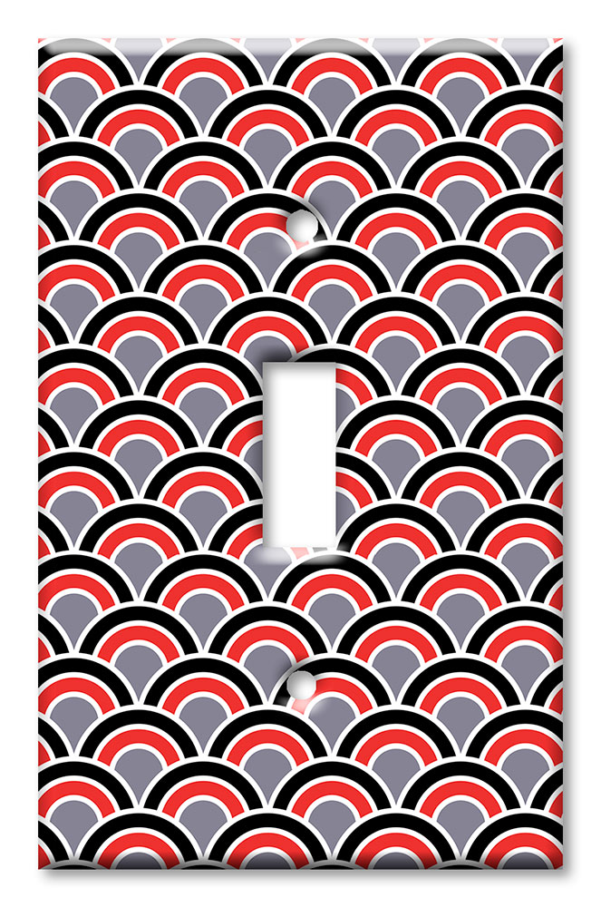 Art Plates - Decorative OVERSIZED Switch Plate - Outlet Cover - Red, Black and Gray Half Circles