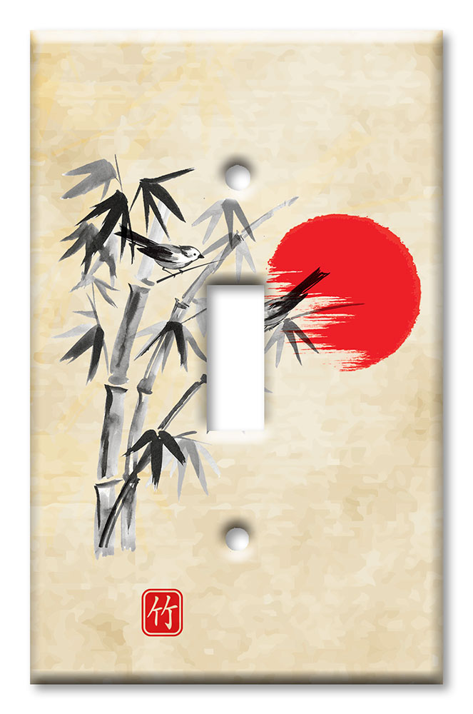 Art Plates - Decorative OVERSIZED Wall Plates & Outlet Covers - Birds on Bamboo Drawing