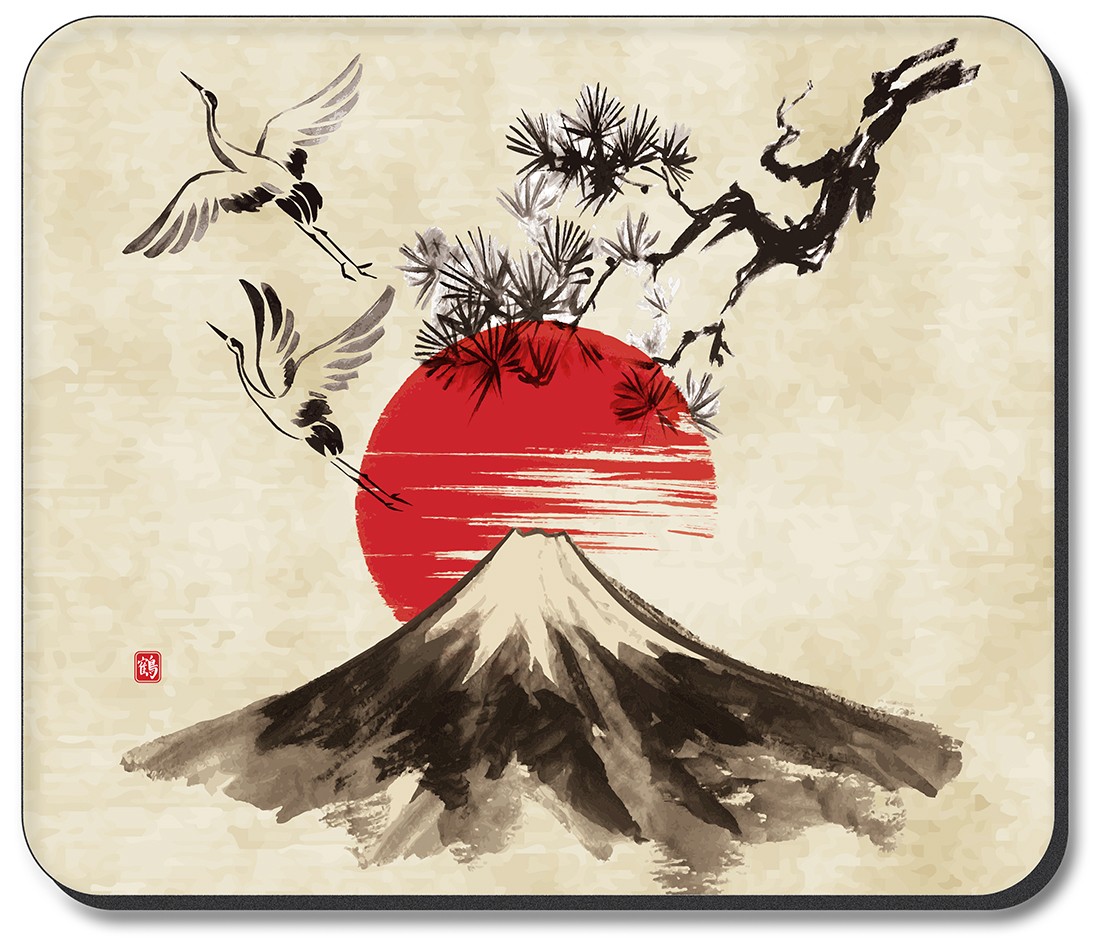Cranes Flying Over a Volcano - #2796