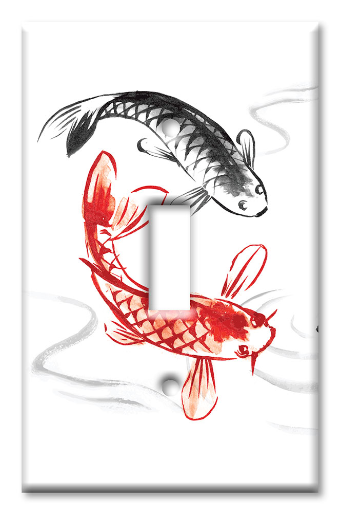 Art Plates - Decorative OVERSIZED Wall Plate - Outlet Cover - Koi Drawing