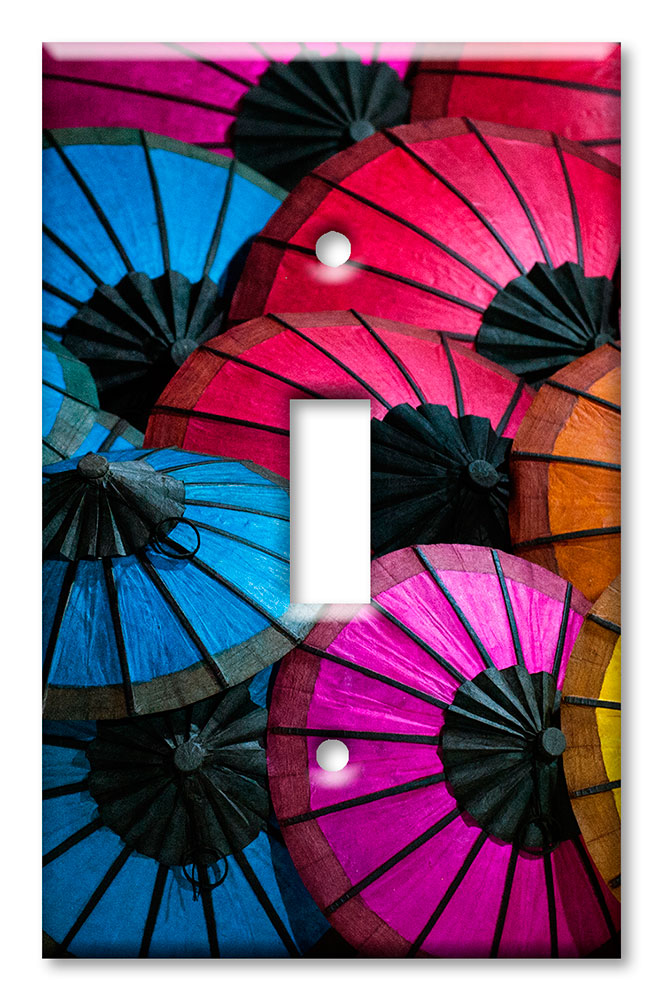 Art Plates - Decorative OVERSIZED Wall Plates & Outlet Covers - Colorful Umbrellas