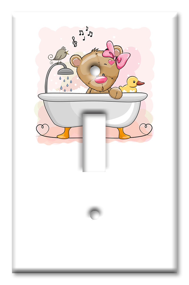 Art Plates - Decorative OVERSIZED Switch Plate - Outlet Cover - Teddy Bear in Bath