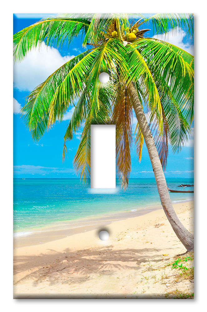 Art Plates - Decorative OVERSIZED Switch Plates & Outlet Covers - Palm Tree on the Beach