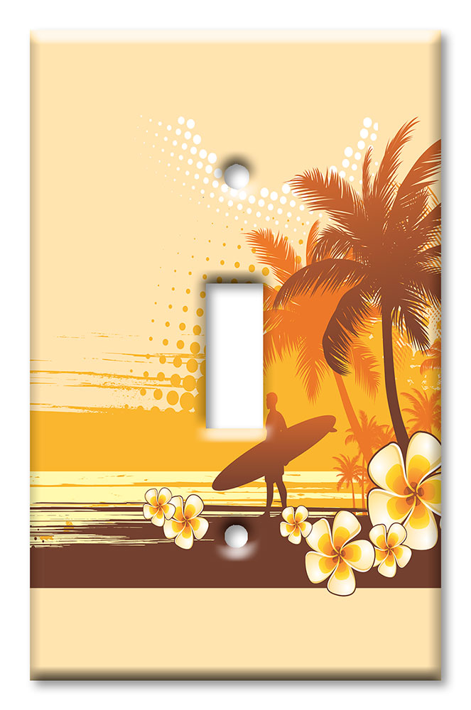 Art Plates - Decorative OVERSIZED Switch Plate - Outlet Cover - Surfer on the Beach