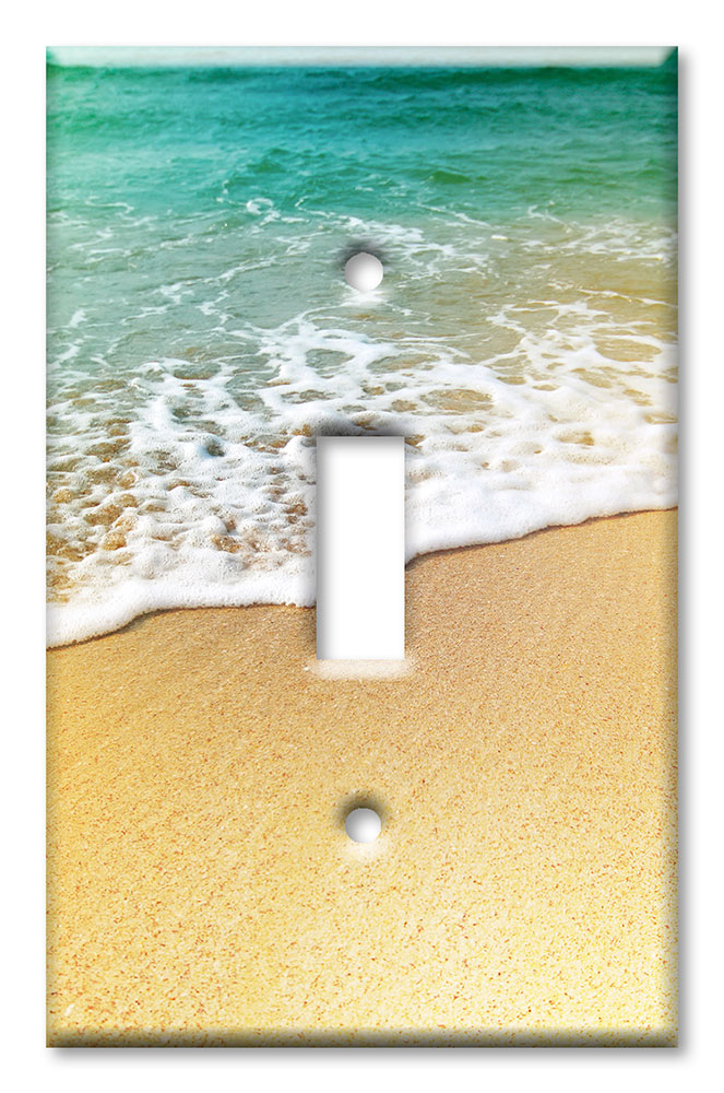 Art Plates - Decorative OVERSIZED Wall Plate - Outlet Cover - Foamy Waves on the Beach