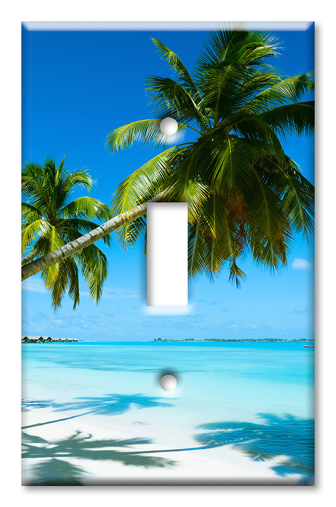 Art Plates - Decorative OVERSIZED Switch Plate - Outlet Cover - Two Palm Trees on Beach