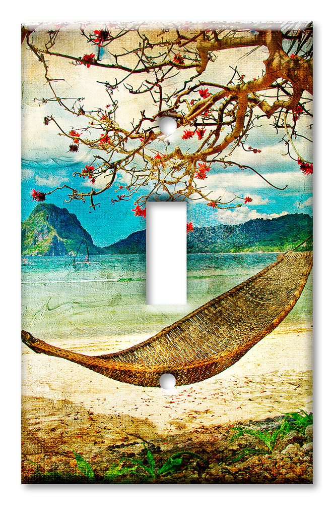 Art Plates - Decorative OVERSIZED Wall Plate - Outlet Cover - Hammock by the Beach