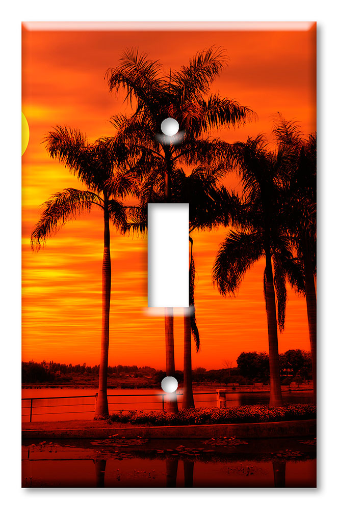 Art Plates - Decorative OVERSIZED Switch Plates & Outlet Covers - Orange Sunset on the Beach